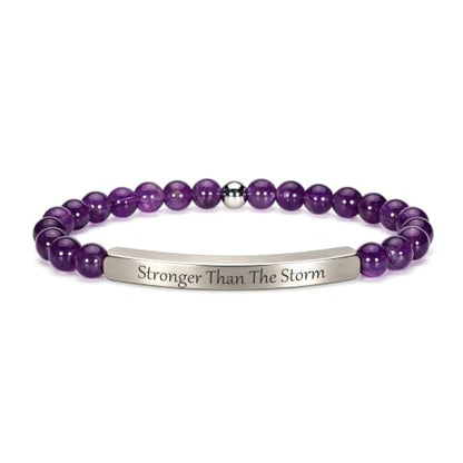 Amethyst Christian Bracelet for Women, 18K Gold Plated Bible Verse Jewelry, Inspirational Religious Faith Gift, Scripture Jewelry for Encouragement & Strength - color: STRONGER THAN THE STORM but sisters by heart-Amethyst Silver