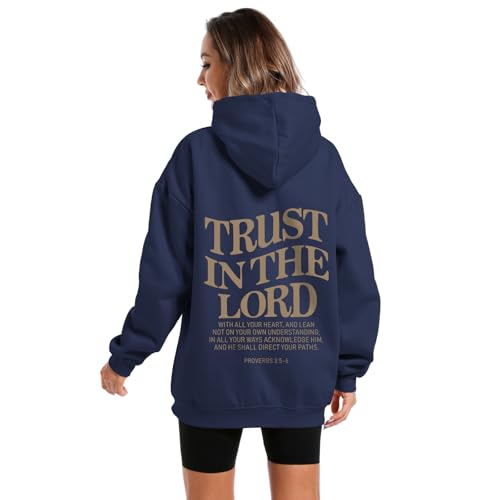 Tuislay Trust In The Lord Hoodie Christian Sweatshirts Women - color: Navy Blue, size: XX-Large