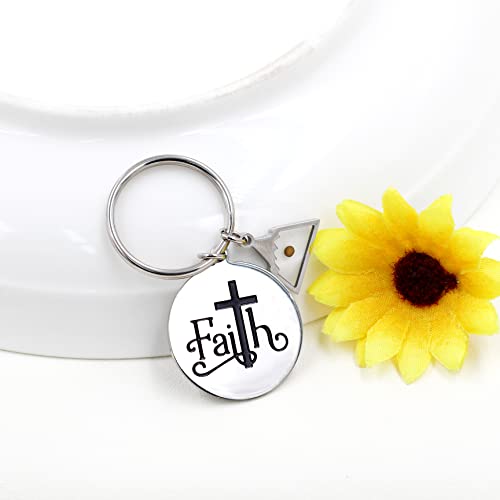 Uloveido Stainless Steel Faith Cross Keychain & Jesus Loves Me Christian Keyring Mustard Seed Charms Religious Jewelry - style: Faith Cross-triangle