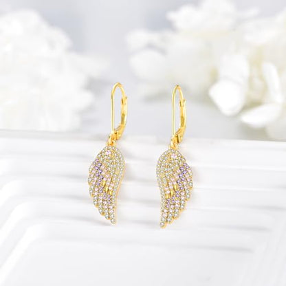 Angel Wings Dangle Drop Earrings for Women Sterling Silver Crystal Angel Wing Jewelry for Wife Mother Wife