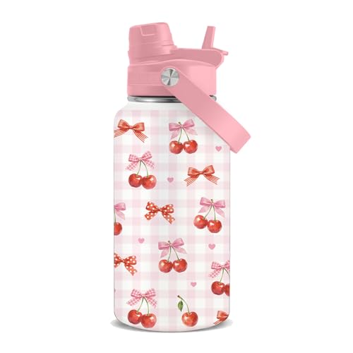 Cherry Gifts for Women, 26oz Water Bottle with Handle for Girl Friend - color: Cherry-Pink