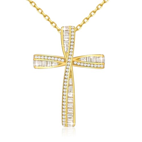 Cross Necklace for Women, 925 Sterling Silver 18K Gold Plated Cross Necklaces for Women, Cross Pendant with 5A Cubic Zirconia Diamond, Birthday Christmas Jewelry Gifts for Women Her Wife - color: Gold color