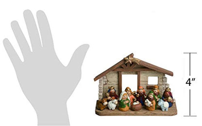 Transpac Imports, Inc. Charming Multicolor Classic Christmas Nativity Set of 11 Resin Figurines with Creche