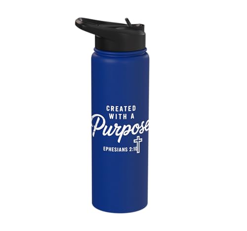 Created With A Purpose Ephesians 2 10 Verse Stainless Steel Insulated Water Bottle - color: Royal Blue
