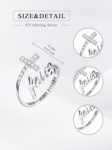 Cross Rings Faith Ring 925 Sterling Silver Adjustable Cross Wrap Ring Christian Fashion Band for Women - color: B-White Gold
