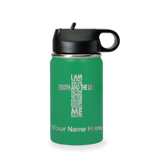 LaserGram Personalized 12oz Water Bottle, Bible Verse John 14-6 (Green) - color: Green, size: 12 Ounces
