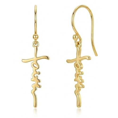 14K Gold Plated Sterling Silver Cross Drop Earrings - color: Cross-Gold