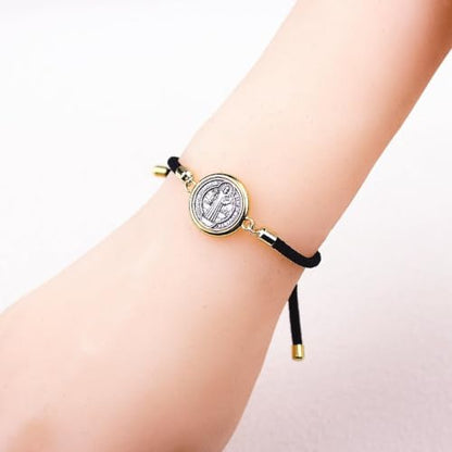 Catholic Bracelets St. Benedict Bracelet Red Rope Double Hole Pendant Couple Woven Bracelets Adjustable Black Bracelet - color: black
