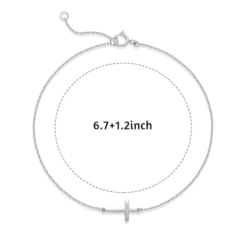 LUCA SMITH 925 Sterling Silver Cross Bracelet for Women Adjustable Stackable Dainty 14K Gold/Silver Cute Tiny Symbolic Cross Pendant Charm Link Chain Faith-Based Jewelry - color: silver