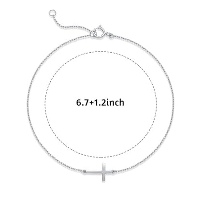 LUCA SMITH 925 Sterling Silver Cross Bracelet for Women Adjustable Stackable Dainty 14K Gold/Silver Cute Tiny Symbolic Cross Pendant Charm Link Chain Faith-Based Jewelry - color: silver