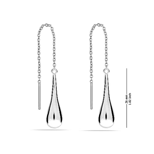 LeCalla 925 Sterling Silver Long Drop Earrings for Women | Lightweight Long Tassel Chain Threader Drop Dangle Earring for Women - color: Teardrop Threader