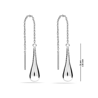 LeCalla 925 Sterling Silver Long Drop Earrings for Women | Lightweight Long Tassel Chain Threader Drop Dangle Earring for Women - color: Teardrop Threader