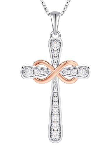 YL 925 Sterling Silver Cross Necklace for Women Halo Infinity Pendant Cubic Zirconia Jewelry for Mom - color: 04-zirconia-Apr-rose gold