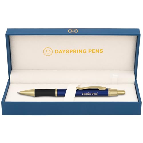 Dayspring Pens Monroe Personalized Ballpoint Pen in Blue Lacquer, Gold Trim - color: Blue, style: Customized
