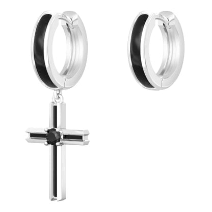 KRKC&CO Dangle Cross Earrings for Men, Sterling Silver Plated Black Drop - color: Silver-I