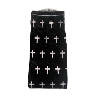 Bible Verse Socks for Men, Christian Scripture Crew Socks, Faith Gift - color: Black and White Crosses