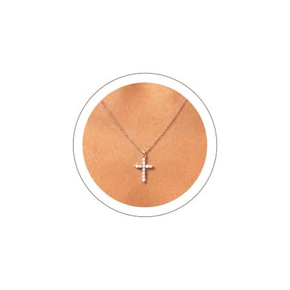 U7 Cross Necklace for Women,CZ Cross Pendant Necklace 18"+2" - color: Rose Gold