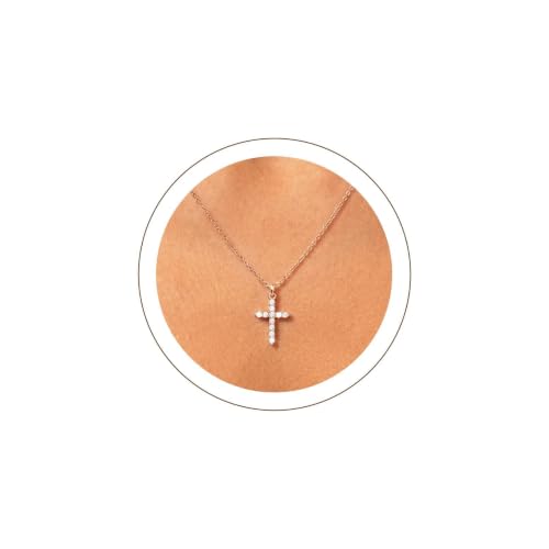 U7 Cross Necklace for Women,CZ Cross Pendant Necklace 18"+2" - color: Rose Gold