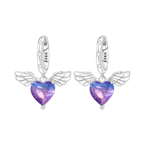 925 Sterling Silver Hoop Earrings Drop Dangle Earrings for Women Hypoallergenic Earring Trendy Huggie Earring Cute Graduation Birthday Gifts Jewelry for Women - color: Heart shaped wings earrings
