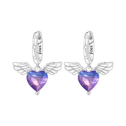 925 Sterling Silver Hoop Earrings Drop Dangle Earrings for Women Hypoallergenic Earring Trendy Huggie Earring Cute Graduation Birthday Gifts Jewelry for Women - color: Heart shaped wings earrings
