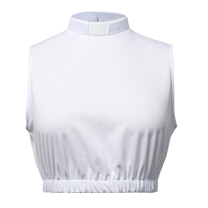 Women's Clergy Crop Top Sleeveless T-Shirt Tab Collar Clergy Priest Church Clergy Bib - color: White, size: Large