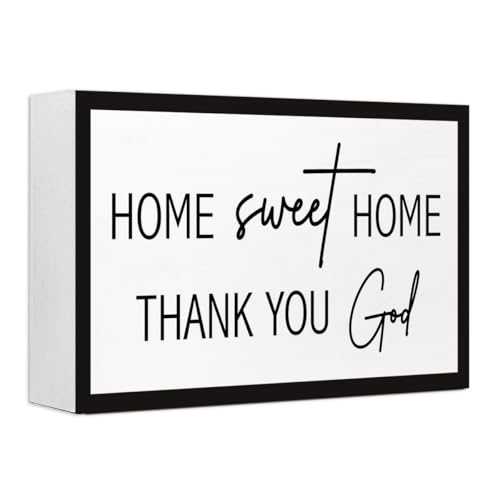 Home Sweet Home Sign Wooden Box Desk Decor,Rustic Farmhouse Home Thank You God Wood Block Sign for Home Living Room Shelf Tabletop Decor 10'' x 6'' - style: Home Sweet Home