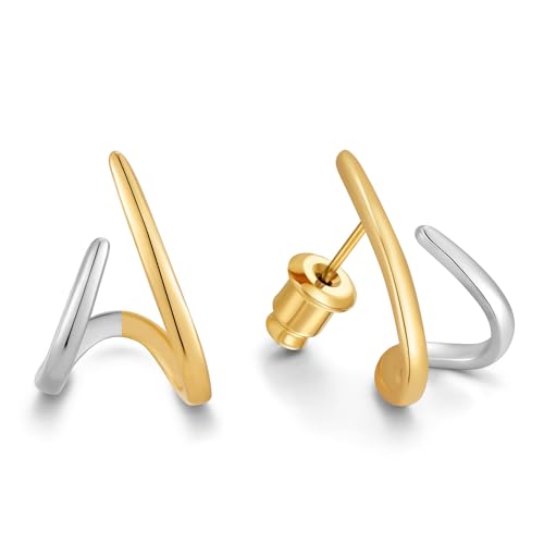 Small Two Tone Stud Earrings for Women Trendy Gold and Silver Minimalist Cross Earring Dainty Earrings Mixed Metal Jewelry Gifts for Daily Wear，3 Styles - style: Minimalist Studs-1