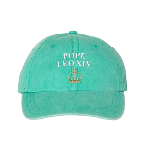Pope Leo XIV with Crown Embroidered Baseball Cap Adjustable Cotton Dad Hat Pigment-Dyed - color: Seafoam