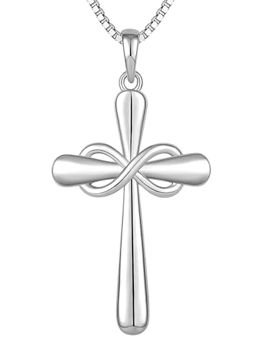 YL Cross Necklace 925 Sterling Silver Infinity Pendant Ankh Criss Jewelry for Women - color: A: 18k white gold