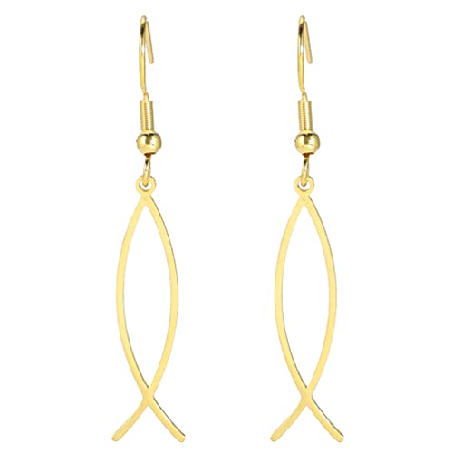 Earrings For Women Jesus Fish Faith Symbol Earrings Stainless Steel Chic Arc Fish Hook Earrings Christian Jewelry - color: gold