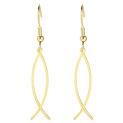 Earrings For Women Jesus Fish Faith Symbol Earrings Stainless Steel Chic Arc Fish Hook Earrings Christian Jewelry - color: gold