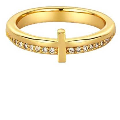 Cross Rings for Women, Let Go And Let God Ring, To My Daughter, Pray On It Golden Cross Ring, Stackable Cubic Zirconia Cross Ring Eternity Promise Ring for Her Wedding Band Ring Jewelry - size: 11#