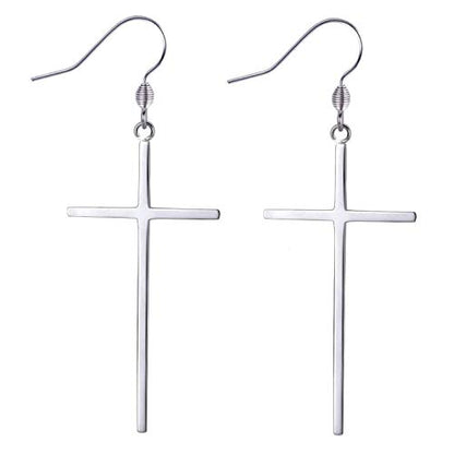 Jeka Hypoallergenic Stainless Steel Cross Earrings Long Dangle Minimalist Jewelry for Women Girls Family Friends Gifts - color: Silver