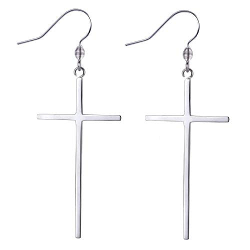 Jeka Hypoallergenic Stainless Steel Cross Earrings Long Dangle Minimalist Jewelry for Women Girls Family Friends Gifts - color: Silver