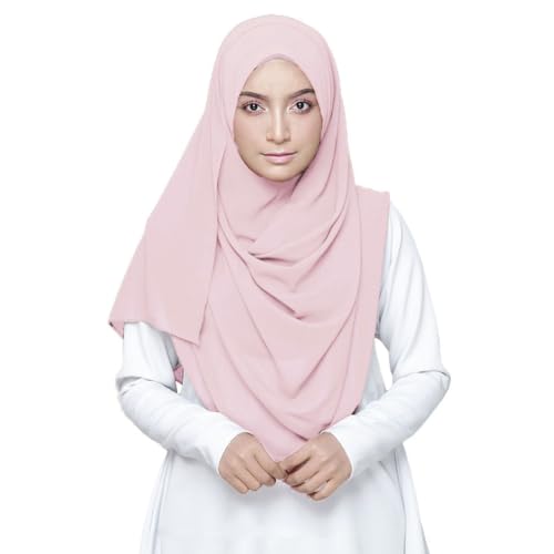 LMVERNA Solid Color Bubble Chiffon Scarf for Women Fashion Soft Hijab Long Scarfs Wrap Scarves - color: Pink2