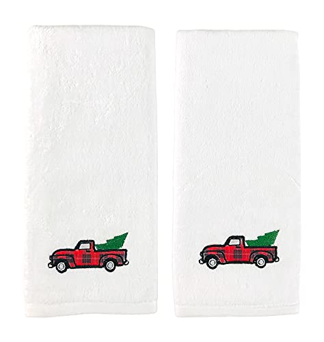 Christmas White Guest Hand Bathroom Towels, Farmhouse Plaid Truck, 16x26" - color: Country Truck