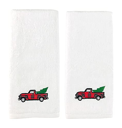 Christmas White Guest Hand Bathroom Towels, Farmhouse Plaid Truck, 16x26" - color: Country Truck