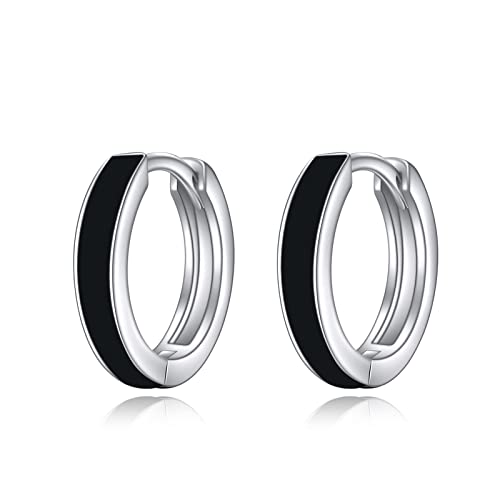 AOBOCO Black Hoops Earrings for Men Sterling Silver Viking Celtic Cross Heart Skull Round Triangle Hoop Earrings Birthday Father Day Christmas Jewelry Gifts for Men Women Friends - style: Round Hoops