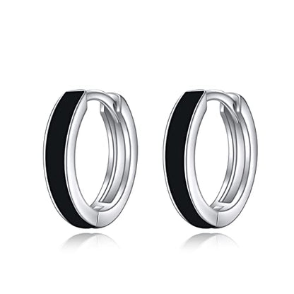 AOBOCO Black Hoops Earrings for Men Sterling Silver Viking Celtic Cross Heart Skull Round Triangle Hoop Earrings Birthday Father Day Christmas Jewelry Gifts for Men Women Friends - style: Round Hoops