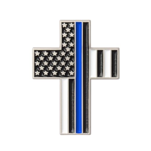 Great 1 American Flag Christian Cross Lapel Pin - color: Thin Blue Line
