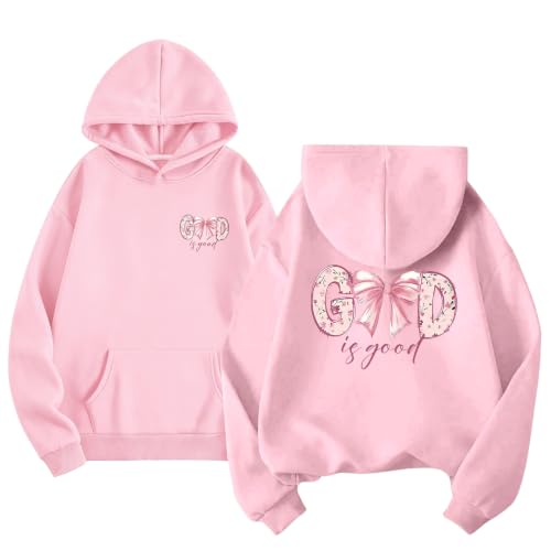 Cute Hoodies for Teen Girl God is Good Bow Sweatshirts - color: Pink, size: 11-12 Years