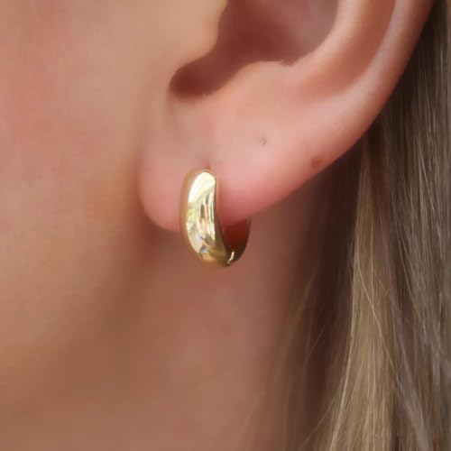 Poxtex Mens Earrings Cross Earrings for Men, 14K Gold Hoop Earrings Men Drop Dangle Small Thick Chunky Sterling Silver Huggie Hoops Hypoallergenic Trendy Dainty Earrings Men Accessories Jewelry Valentine Day Gift - color: Gold-chunky