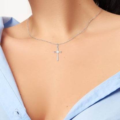 KRKC&CO Moissanite Cross Necklace for Women: D Color VVS1 0,09-0,3ct - color: Silver A