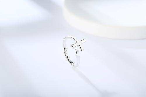Sterling Silver Cross Rings for Women - Faith Inspirational Adjustable Rings Jewelry Gifts for Christian - style: Ture Love Waits