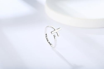Sterling Silver Cross Rings for Women - Faith Inspirational Adjustable Rings Jewelry Gifts for Christian - style: Ture Love Waits