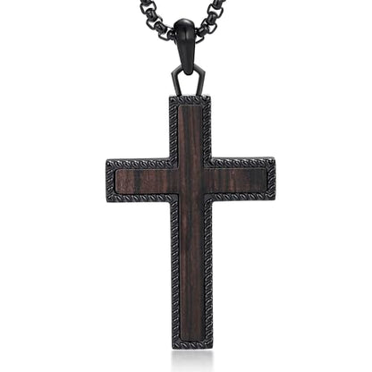 Wooden Cross Necklace for Men With Stainless steel And Black Ebony Adjustable Box Chain 24–26 inches Suitable for Everyday Wear And Christian Gifts for Men - color: Black-E