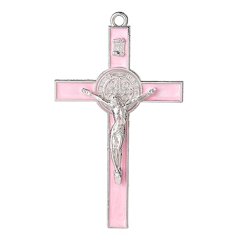 VINETEN Crucifix - Saint Benedict Crucifix Wall Cross- 5 Inch Pink