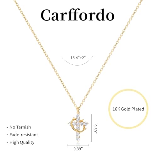 Carffordo 925 Sterling Silver Cross Necklace, Dainty Necklace for Women - style: Gold Crown Cross