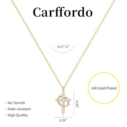 Carffordo 925 Sterling Silver Cross Necklace, Dainty Necklace for Women - style: Gold Crown Cross