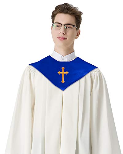 IvyRobes Unisex V Shape Solid-Colored Choir Stole with Cross - color: Royal Blue